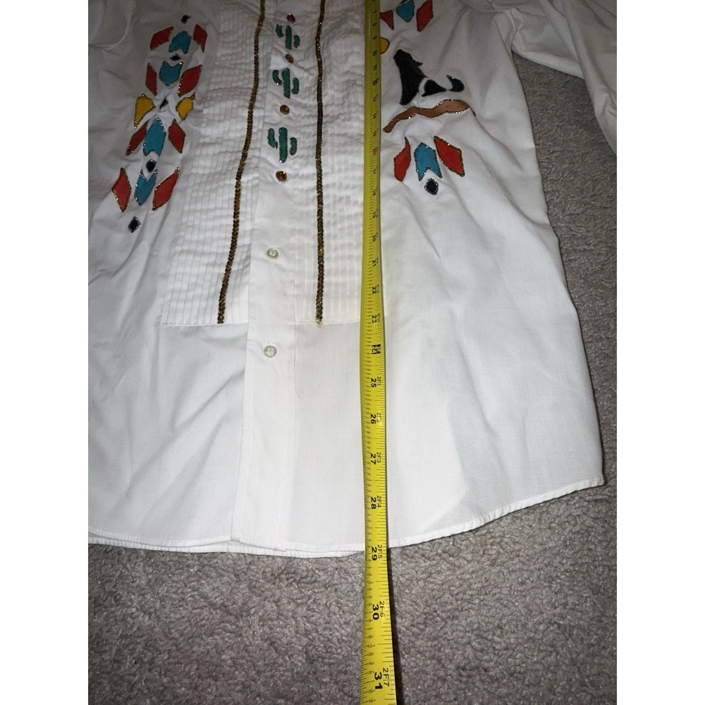 Vintage Hand Painted By Marken Tuxedo Shirt Mens Medium Western Native Boho Luxe - Picture 3 of 7